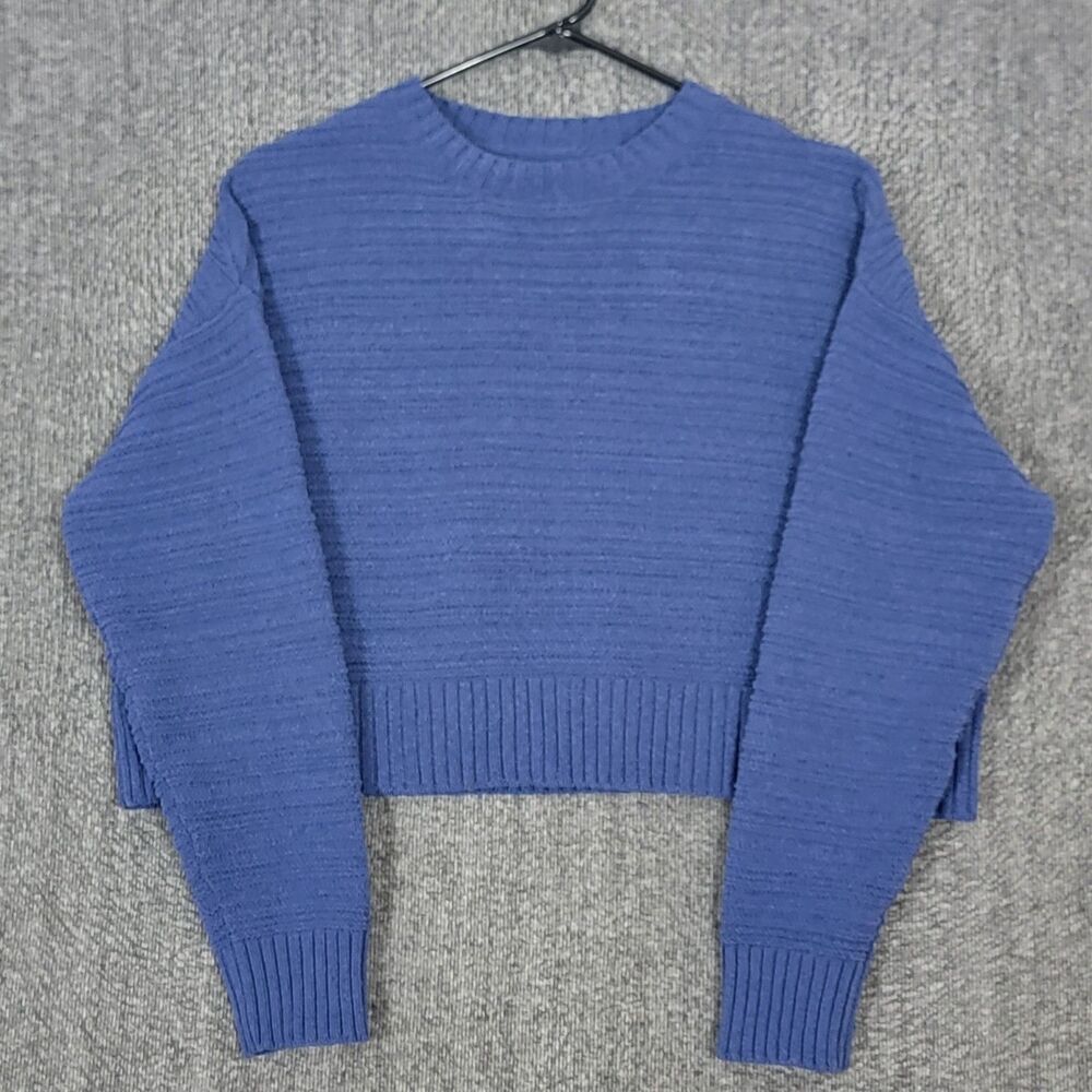 Billabong Sweater Womens Small Blue Ribbed Knit Long Sleeve Oversized Crop Top